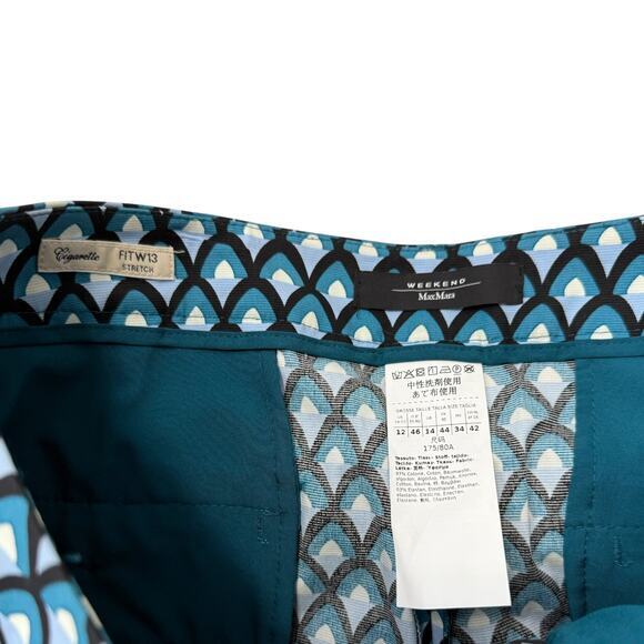 Max Mara Trousers Size 12 Blue Print Papy Cigarette Stretch NEW - Picture 3 of 11